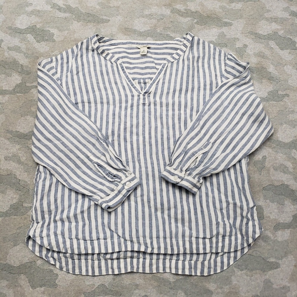 L.L. Bean Top Womens Medium Blue White Pullover Long Sleeve Striped